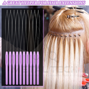 Aiguille à boucle pour extensions capillaires à manche violet, enfileur de micro-anneaux et perles, crochet de tirage de fil flexible, outils de salon et de barbier - Product Image 5