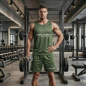 Wolson Industry Men's Custom Logo <b>Athletic</b> Gym T-Shirt Shorts Set Breathable Quick-Dry 100% Polyester Summer Workout Casual Wear - Product Image 2
