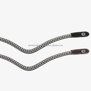 Vente en gros de produits équestres pour chevaux de course fabriqués à la main en cuir noir de qualité supérieure avec 3 rangées de perles et de cristaux et strass - Product Image 6