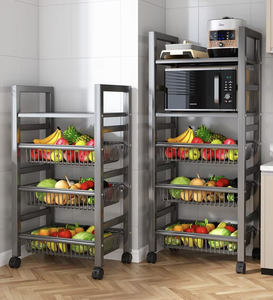 Black Heavy Duty Foldable Mobile Storage Shelf with Wheels Four-Tier Carbon Steel Kitchen Organizer - Product Image 2