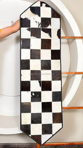 New Handmade Genuine Cowhide Leather <b>Table</b> <b>Runner</b> Black & White Checkered Patchwork Western Style Home Decor <b>Dining</b> <b>Table</b> Mat - Product Image 5