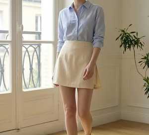 Women Solid ODM Linen Mini <b>Skirt</b> Natural Waist A-Line Casual Summer Short <b>Skirt</b> Side Slit Lightweight - Product Image 4