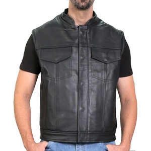 Custom <b>Men's</b> Genuine Cowhide <b>Leather</b> Motorcycle Club Vest Stand Collar Sleeveless Biker Riding <b>Waistcoat</b> OEM ODM Manufacturer - Product Image 3