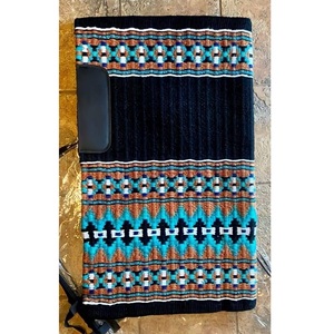 Manta de montura western contorneada de mezcla de lana con diseño geométrico en turquesa, naranja y negro, con parche de cuero, para equitación de sendero LLT - Product Image 2