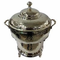 Goldener Messing-Chafing-Dish mit Deckel und Ständer für Buffet-Präsentation, runde Form, Alkoholheizung, manuelle Steuerung