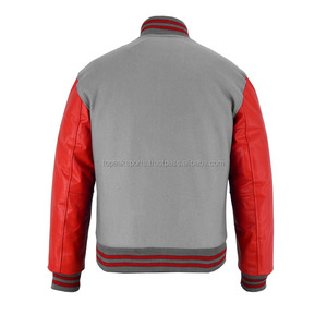 2026 OEM Men's <b>Top</b> Trending Grey Wool With Red <b>Leather</b> Sleeves Varsity Jacket 100% <b>High</b> Quality Low MOQ Heated Fashion Jackets - Product Image 2