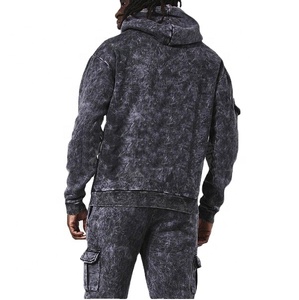 Conjunto de pantalones de chándal de alta calidad con logotipo personalizado, chándal con capucha de peso pesado, chándal de dos piezas con lavado ácido para hombres - Product Image 2