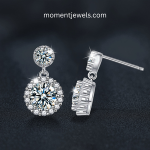 Classic Round Moissanite Drop <b>Earrings</b> 925 Sterling <b>Silver</b> Rhodium Plated Women's Wedding Jewelry - Product Image 1
