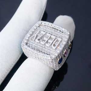 Hip hop Mens 925 Sterling Silver <b>Ring</b> VVS Moissanite <b>Name</b> Letters Fully Iced Out Customize Fine Party Gift Jewelry - Product Image 3