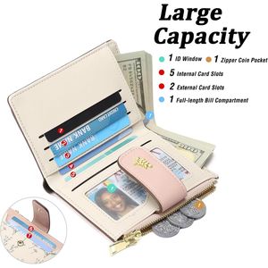 Portefeuille compact en cuir pour femme avec fermeture éclair, blocage RFID et fenêtre d'identification - Product Image 2