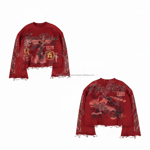 Fleece épais déchiré coupe courte style urbain tendance été avec logo personnalisé manches classiques 100% coton - Product Image 2