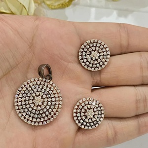 Conjunto de Collar y Pendientes Redondos de Circonia Cúbica, Chapado en Oro de 22K, Joyería de Cristal para Invitadas de Boda para Mujer - Product Image 2