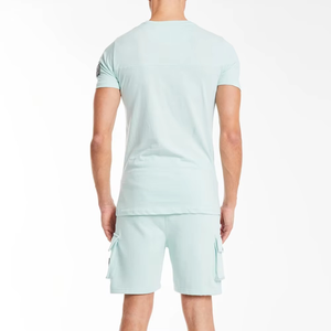 Conjunto de Verano para Hombre, 100% Poliéster, Camiseta de Manga Corta y Pantalones Cortos Tipo Cargo, Color Sólido, Estilo Deportivo Informal, con Logotipo Personalizado - Product Image 2