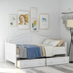 Divano Letto Matrimoniale in Legno con 2 Cassetti, Senza Necessità di Rete a Doghe, Divano Letto Imbottito per Camera da Letto e Soggiorno, Bianco (Vecchio SKU WF192860AAK) - Product Image 3