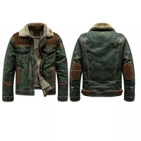 Blousons Camionneur en Cuir Homme Style Héritage avec Doublure Fourrure Mouton Vieillie, Poches Tendance, Classique Style Collège Vert