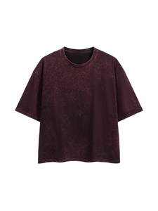 Camiseta Oversize de Cuello Redondo para Mujer, Color Borgoña, 100% Algodón, Corte Holgado, Manga Corta, Color Sólido, Casual, con Ribete en Contraste, Lavado Ácido - Product Image 2
