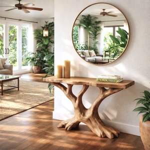Table en bois massif naturel faite à la main, design unique de console vintage pour salle à manger, luxe minimaliste, entrée d'hôtel, nouvelle décoration de maison - Product Image 6