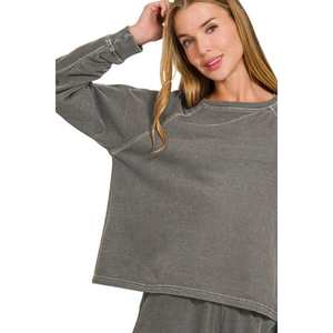 Ensemble 2 pièces en molleton français Zenana pour femme, teinture pigmentaire et lavage enzymatique, vêtements confortables de qualité supérieure, noir, taille S - Product Image 3