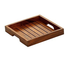 Bandeja de servir de madera dura duradera, bandeja de desayuno de madera maciza natural de primera calidad para uso en cocina, hotel, restaurante y cafetería. - Product Image 1