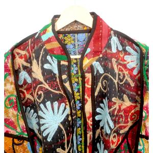 Beautiful Handmade 100% Cotton <b>Kantha</b> <b>Jacket</b> Mandarin Collar Full Sleeves Breathable Eco-Friendly All Season Fashionable Design - Product Image 2