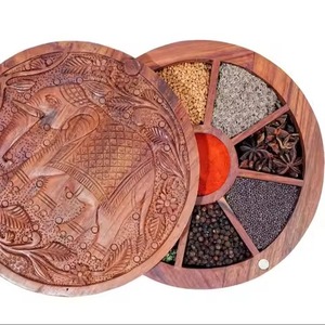 Handmade Wooden Spice Box Masala Organizer with Sections for Kitchen <b>Storage</b> and Cooking Essentials - Product Image 5