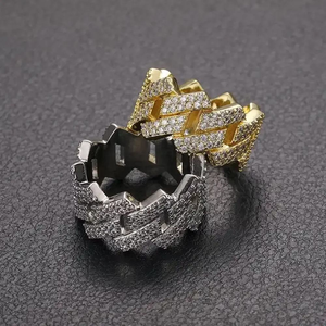 Moissanite Gold Tone Iced Out Cuban Link <b>Ring</b> Luxury Hip Hop Statement Jewelry Bold Pave Band for <b>Men</b> Women - Product Image 6