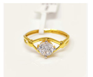 Bague solitaire de luxe en or massif 22 carats pour femme, zircone cubique taille ronde, bague en or jaune, bijou élégant, cadeau raffiné - Product Image 1