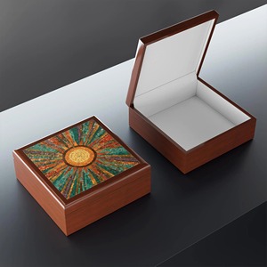 Petite boîte carrée en bois imprimée, boîte à bijoux compacte, boîte de rangement en bois imprimée pour bagues et bracelets, accessoire de vente en gros - Product Image 5