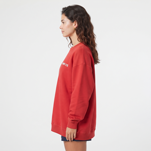 เสื้อสเวตเชิ้ตโอเวอร์ไซส์สำหรับผู้หญิง สีแดงล้วน ผ้าฝ้ายฟลีซ คอกลม พิมพ์ลายด้านหน้า เสื้อผ้าลำลองสำหรับฤดูหนาว คำสำคัญ SEO - Product Image 4