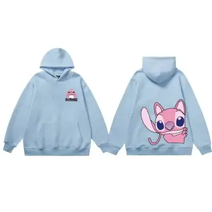 For <b>Disney</b> Fashion Unisex Women's Hoodie Stitch Angel Monster Cartoon Pullover <b>Sweatshirt</b> with Sky Blue M Harajuku Cute Pocket - Product Image 1