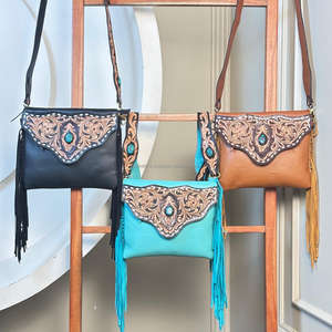 2025 Latest Style Luxury High Quality Brand Lady's Lambskin <b>Leather</b> Handbag Hand <b>Tooled</b> <b>Leather</b> Crossbody Fringe Bag for Women's - Product Image 4