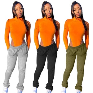 Pantalones apilados de alta calidad para mujer, ropa de calle, pantalones informales ajustados a la moda, parte inferior de campana de talla grande, Parte delantera plana - Product Image 1