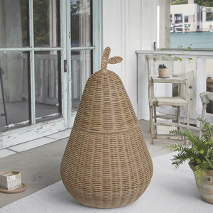 Handmade Pear Shape Wicker Basket Rattan <b>Storage</b> <b>Box</b> Natural <b>Brown</b> Weaving Organizer for Home Decor - Product Image 3