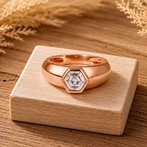 Bague de fiançailles en or massif 14 carats pour femme, sertie d'une pierre hexagonale de 1 carat, de couleur E-F, pour un cadeau de promesse de mariage. - Product Image 4