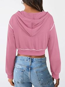 New Trending Custom Zipper <b>Up</b> Pink Color Women Hoodies Crop Top <b>Zip</b> <b>up</b> Hoodie Cotton Oversized Sexy <b>Cropped</b> Yoga Hoody 2026 - Product Image 3
