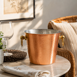 Cubo enfriador de vino de cobre martillado con asas de latón y revestimiento de acero inoxidable, enfriador de bebidas para fiestas, bares y hoteles - Product Image 4