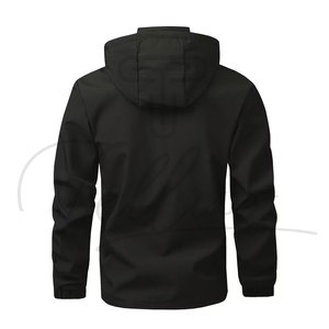 Men's Black Hooded <b>Waterproof</b> Sport <b>Jacket</b> With <b>Red</b> Logo Zipper Closure Regular Fit Autumn Wear Polyester Shell - Product Image 2