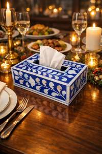 Boîte à mouchoirs artisanale indienne, nouveau modèle, incrustation de os, motif floral, qualité et finition supérieures, pour la maison, le bureau et les restaurants. - Product Image 1
