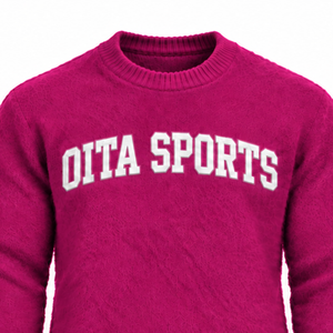 Custom Fuchsia Men Fuzzy Knit Sweater Crew Neck Long Sleeve Warm Pullover Casual Winter <b>Jumper</b> with Raised Chest Letter Design - Product Image 3