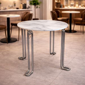 Mesa de Centro Redonda de Estilo Contemporáneo con Aspecto de Mármol, Estructura de Metal Pulido, para un Hogar Elegante, Muebles para Sala de Estar - Product Image 3