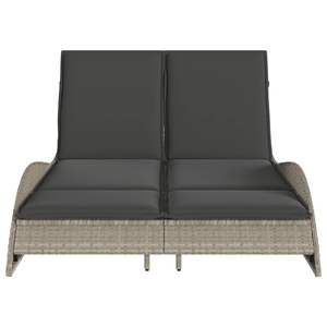 Chaise longue double en rotin PE gris clair avec structure en acier thermolaqué pour la détente en plein air - Product Image 4