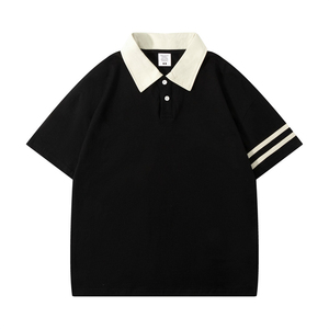 Polo de Algodón Marrón para Hombre, Manga Corta, Color Sólido, Estilo Casual con Cuello Crema y Rayas - Product Image 2
