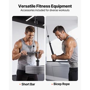 ระบบลูกรอกยกน้ำหนัก LAT สำหรับยิมที่บ้าน 1 ชิ้น พร้อมด้ามจับคู่แบบสั้น สายเคเบิลเหล็กสองเส้นสำหรับติดตั้งกับรอกยกน้ำหนัก - Product Image 2