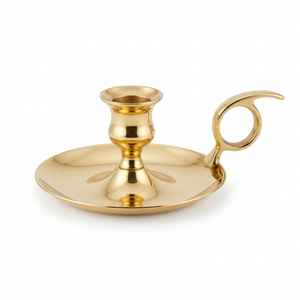 เชิงเทียนทองเหลืองแบบดั้งเดิมพร้อมหูจับด้านข้าง ทำด้วยมือ สำหรับเทียนแท่ง ตกแต่งโต๊ะอาหาร ของตกแต่งบ้าน - Product Image 1