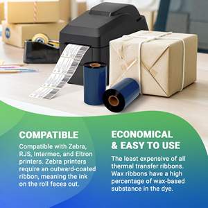 24 Pack 4.33\" X 985' 1\" Thermal Wax <b>Ribbon</b> for <b>Printer</b> Labeling Shipping Printing Address Garment Tags Price Tickets - Product Image 3