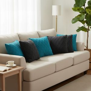 SOGA 45cm Turquoise Diamond and Charcoal Grey Cable Knit <b>Pillow</b> Covers Set 6PC Decorative & <b>Throw</b> <b>Pillows</b> - Product Image 2