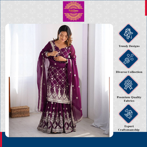 Kurti ample en faux georgette de qualité supérieure, aspect attrayant, pour occasions spéciales, mariage indien et pakistanais, travail de séquence de fils - Product Image 2