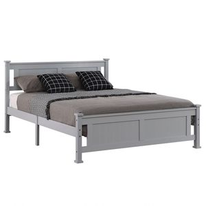 Letto matrimoniale in legno con pannello decorativo a motivo verticale grigio - Product Image 1