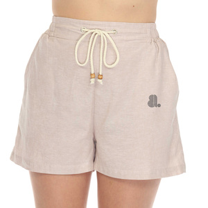 Shorts en coton uni pour femme, taille haute, avec cordon de serrage, coupe décontractée, respirant, en tissu non tissé, délavage foncé, logo sur la jambe gauche - Product Image 5