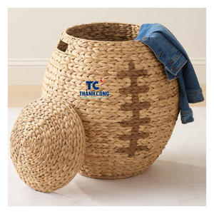 Best-Selling Handmade Eco-Friendly Modern Rugby-Shaped Water Hyacinth <b>Basket</b> with Spacious Kid <b>Toy</b> Storage for Multi-Purpose Use - Product Image 1